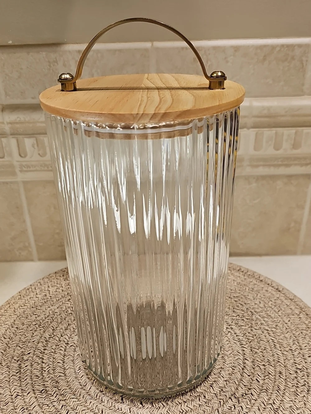 Set Of 3 Fluted Glass Storage Canisters With Wooden Lids Hearth & Hand